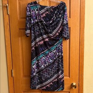 Connected Apparel Patterned Multicolor Women's Dress - Plus Size 14